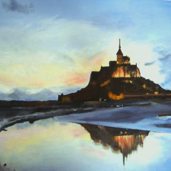 Painting titled "crépuscule sur le M…" by Nadine Bichon, Original Artwork, Oil