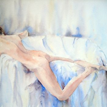 Pintura intitulada "Nu bleu" por Nadine Genesse, Obras de arte originais, Óleo