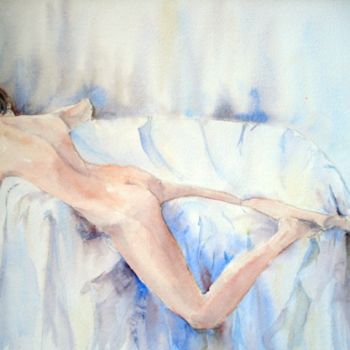 Peinture intitulée "Nu bleu" par Nadine Genesse, Œuvre d'art originale, Huile