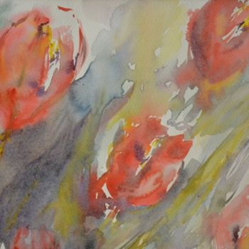 Painting titled "Tulipes" by Nadine Genesse, Original Artwork, Oil