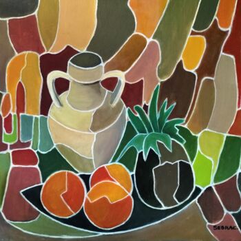 Painting titled "Mosaïque aux fruits…" by Nadine Imbert, Original Artwork, Acrylic Mounted on Wood Stretcher frame