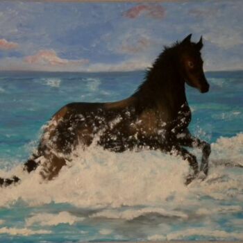 Pintura intitulada "Cheval bord de mer" por Nadine Jacot (Nad-Ev), Obras de arte originais