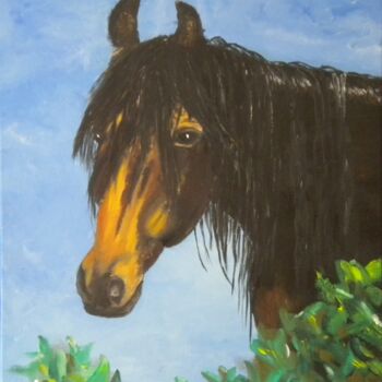 Painting titled "CHEVAL DANS LES LAU…" by Nadine Jacot (Nad-Ev), Original Artwork