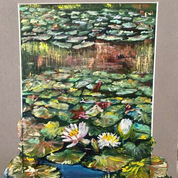 Painting titled "Giverny autrement-…" by Nadine Lenzotti, Original Artwork, Acrylic Mounted on Cardboard
