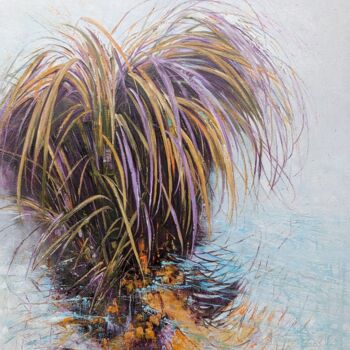 Painting titled "Chuchottis d'herbes…" by Nadine Pillon, Original Artwork, Oil Mounted on Wood Stretcher frame