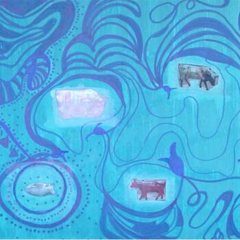 Peinture intitulée "VACHES VOLANTES" par Nadine Thomas, Œuvre d'art originale