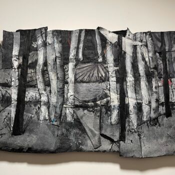 Textile Art titled "à l'aube" by Nadine Vergues, Original Artwork, Textile fiber Mounted on Wood Stretcher frame