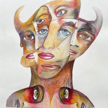Drawing titled "Migraine" by Nadine Vergues, Original Artwork, Pencil