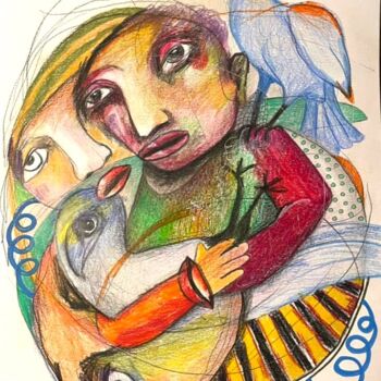 Disegno intitolato "Le nid" da Nadine Vergues, Opera d'arte originale, Matita