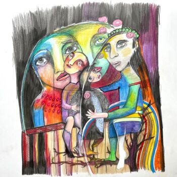 图画 标题为“nocturne-party” 由Nadine Vergues, 原创艺术品, 铅笔