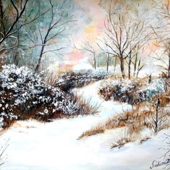 Pintura intitulada "Sous bois en hiver" por Nadine Coffinier, Obras de arte originais, Acrílico