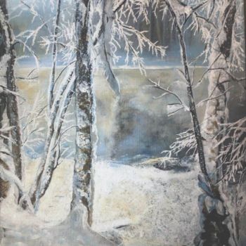 Painting titled "L'étang en hiver" by Nadine Coffinier, Original Artwork, Acrylic