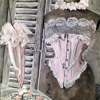 Painting titled "Le corset rose" by Nadine Coffinier, Original Artwork, Acrylic Mounted on Wood Stretcher frame