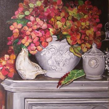 Painting titled "Les hortensias" by Nadine Coffinier, Original Artwork, Acrylic