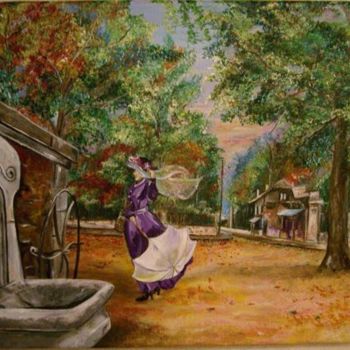 Painting titled "La fontaine disparue" by Nadine Coffinier, Original Artwork, Acrylic