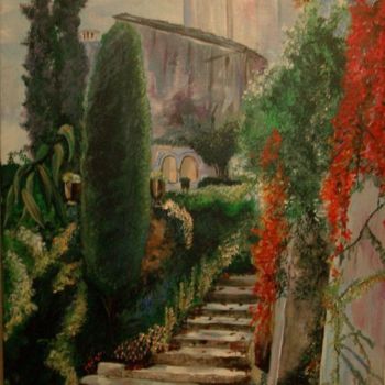 Painting titled "l'escalier en prove…" by Nadine Coffinier, Original Artwork, Acrylic