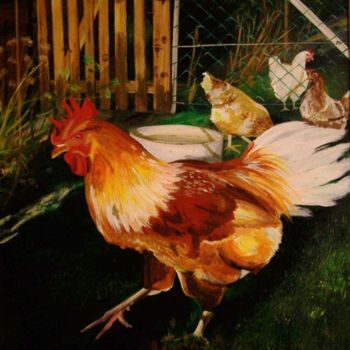 Painting titled "Le coq" by Nadine Coffinier, Original Artwork
