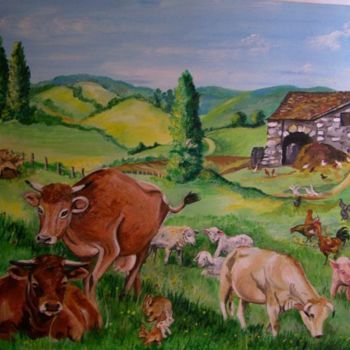 Painting titled "Vache à la campagne" by Nadine Coffinier, Original Artwork