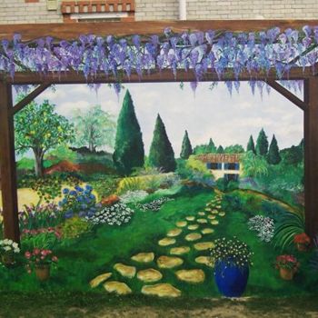 Painting titled "le jardin" by Nadine Coffinier, Original Artwork, Acrylic