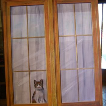 Peinture intitulée "Chat à la fenêtre" par Nadine Coffinier, Œuvre d'art originale, Acrylique