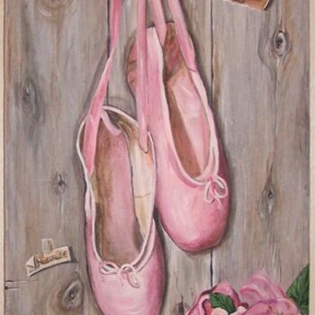 Pintura intitulada "Les chaussons roses" por Nadine Coffinier, Obras de arte originais, Acrílico
