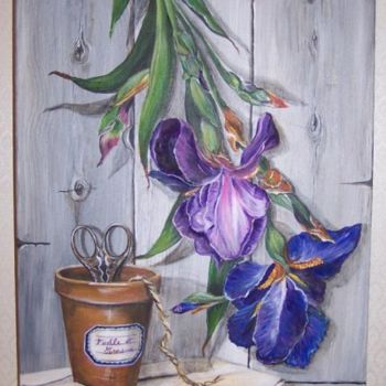 Painting titled "les iris (2 em vers…" by Nadine Coffinier, Original Artwork, Acrylic