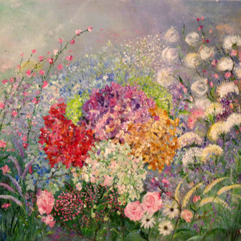 Painting titled "profusion de fleurs" by Nadine Coffinier, Original Artwork, Acrylic