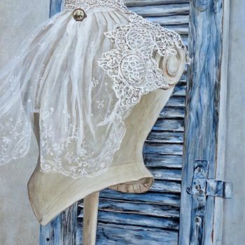 Painting titled "Le volet bleu" by Nadine Coffinier, Original Artwork, Acrylic
