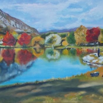 Peinture intitulée ""Autour du Lac"" par Nad-Ev, Œuvre d'art originale, Huile