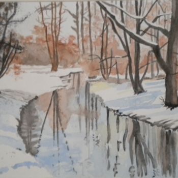 Peinture intitulée "RIVIERE ENNEIGEE" par Nad-Ev, Œuvre d'art originale, Aquarelle