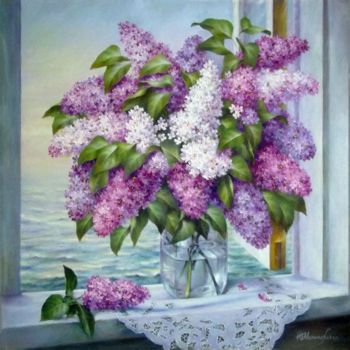Malerei mit dem Titel "Lilac" von Nadine Malino, Original-Kunstwerk, Öl