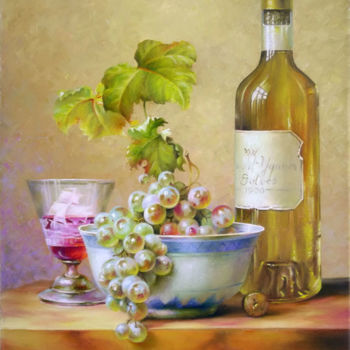 Painting titled "Wine and fruits 25.…" by Nadine Malino, Original Artwork, Oil