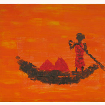 Schilderij getiteld "Barque de l'au-delà" door Nadine Monchaud, Origineel Kunstwerk, Olie