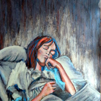 Painting titled "La lectrice assoupie" by Nadine Nicaise, Original Artwork, Acrylic