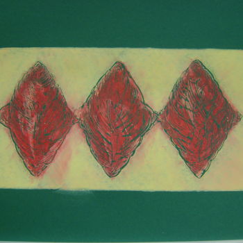 Gravures & estampes intitulée "les trois (version…" par Nadine Trescartes (fildefériste), Œuvre d'art originale, Linogravures