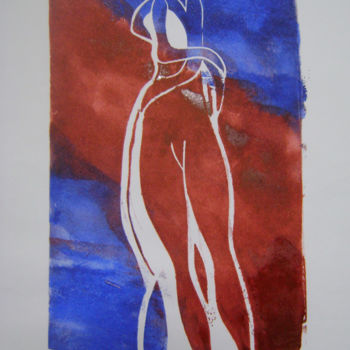 Gravures & estampes intitulée ""le pendule" amoure…" par Nadine Trescartes (fildefériste), Œuvre d'art originale, Linogravur…