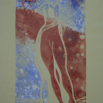 Gravures & estampes intitulée ""Viens ma douce N°2"" par Nadine Trescartes (fildefériste), Œuvre d'art originale, Linogravur…