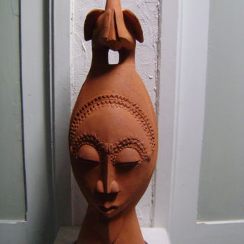 Sculpture titled "l'Egyptienne" by Nadine Trescartes (fildefériste), Original Artwork, Terra cotta