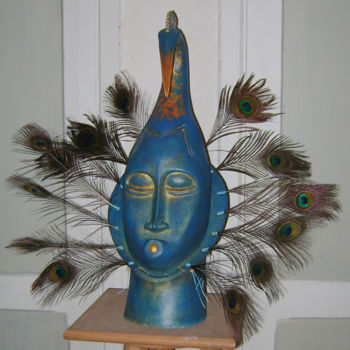 Sculpture intitulée "le Dieu Paon" par Nadine Trescartes (fildefériste), Œuvre d'art originale, Terre cuite