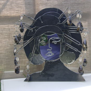 Design intitolato ""Miroir Geisha"" da Nadine Trescartes (fildefériste), Opera d'arte originale, Accessori