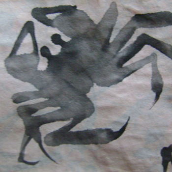 Zeichnungen mit dem Titel "crabe 1" von Nadine Trescartes (fildefériste), Original-Kunstwerk, Tinte Auf Karton montiert