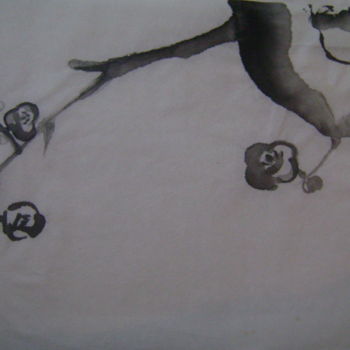 Dessin intitulée "Fleurs de prunier 1" par Nadine Trescartes (fildefériste), Œuvre d'art originale, Encre