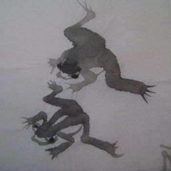 「Grenouilles2」というタイトルの描画 Nadine Trescartes (fildefériste)によって, オリジナルのアートワーク, インク