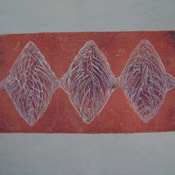 Gravures & estampes intitulée ""les trois deuxième…" par Nadine Trescartes (fildefériste), Œuvre d'art originale, Linogravur…