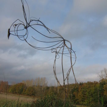 Sculpture intitulée ""l'Egyptien" ou Thot" par Nadine Trescartes (fildefériste), Œuvre d'art originale, Métaux