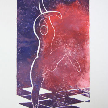 Gravures & estampes intitulée ""Allegria" - danseu…" par Nadine Trescartes (fildefériste), Œuvre d'art originale, Linogravur…