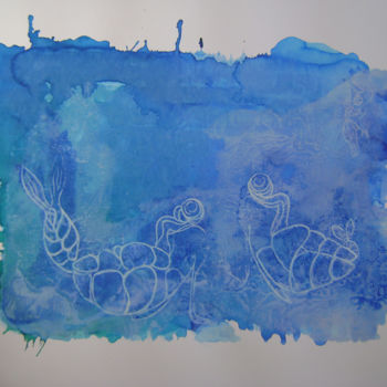 印花与版画 标题为“"Crevettes" N°3” 由Nadine Trescartes (fildefériste), 原创艺术品, 蚀刻