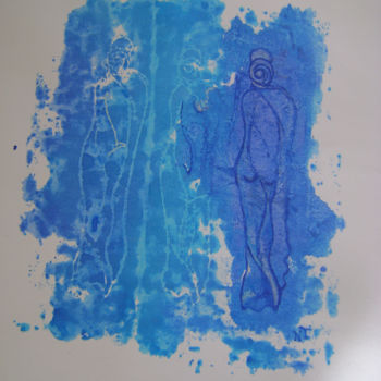 Druckgrafik mit dem Titel ""Mayas Bleues" N° 4" von Nadine Trescartes (fildefériste), Original-Kunstwerk, Radierung