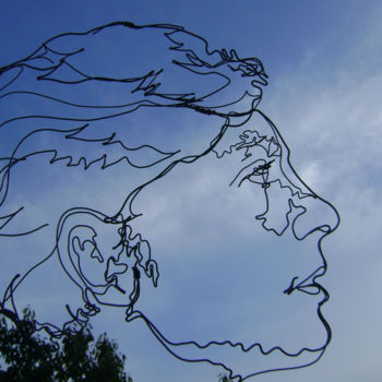 Sculpture intitulée "Alain DELON jeune" par Nadine Trescartes (fildefériste), Œuvre d'art originale, Métaux