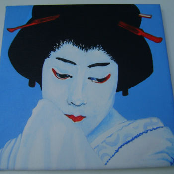 Painting titled "geisha bleue" by Nadine Trescartes (fildefériste), Original Artwork, Gouache